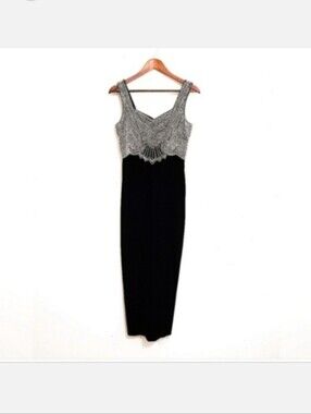 Vintage Stenay Black Velvet & Beaded Evening Dress